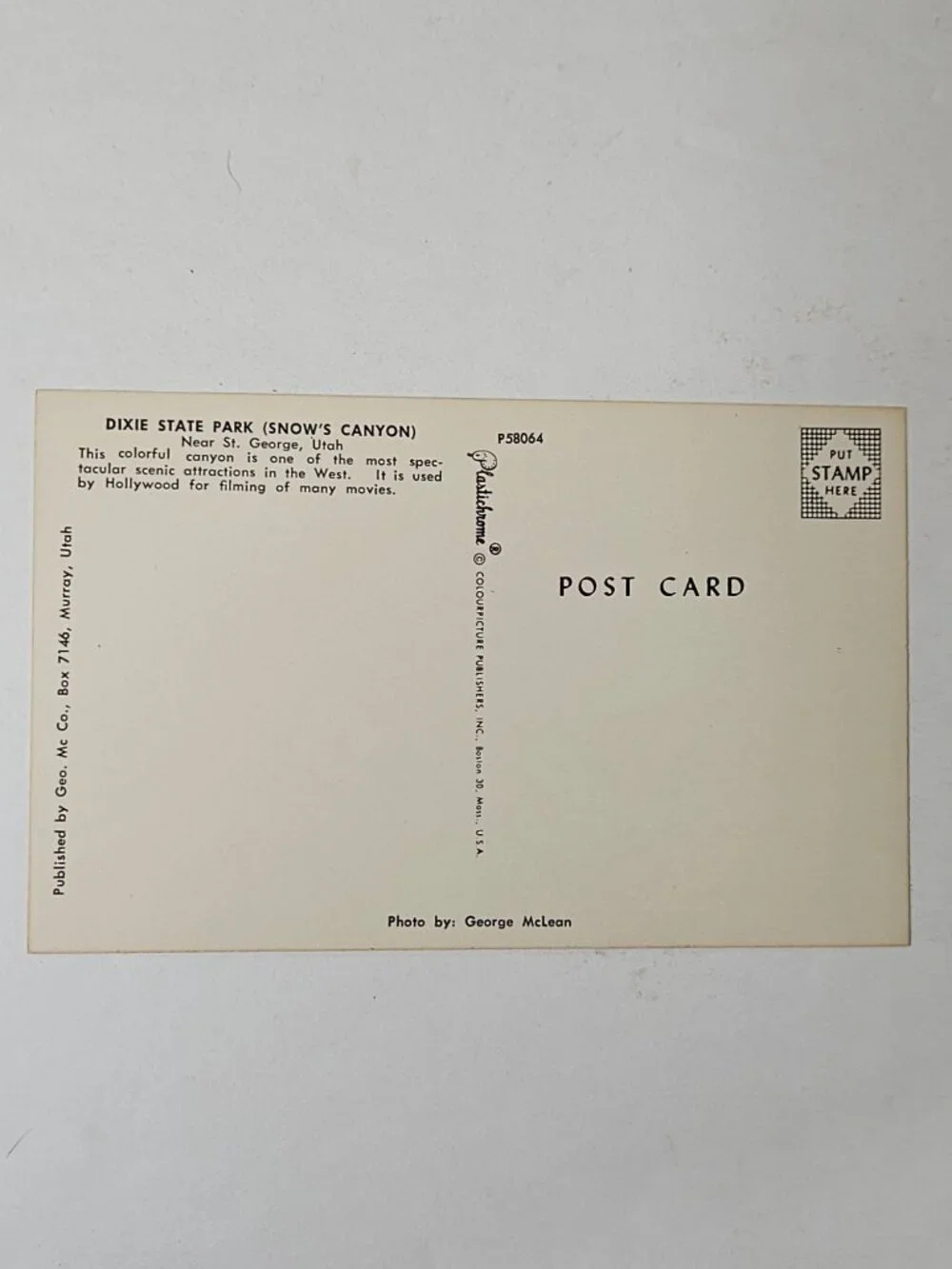 Dixie State Park Snows Canyon Near St George Utah Postcard